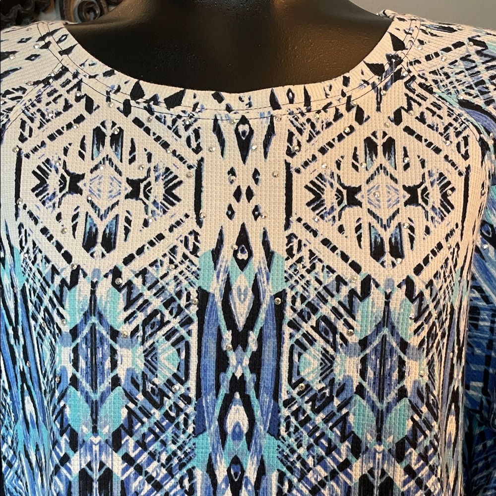 Ruby Rd. Blue and Black Patterned Blouse - Picture 2 of 4